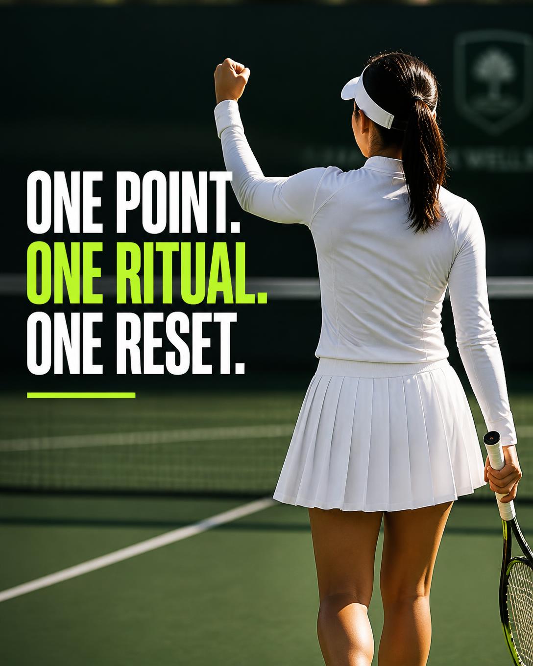 Tennis player celebrating a point on court